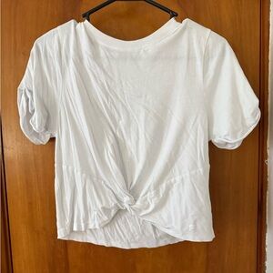 Fabletics White Short Sleeve Knot Top